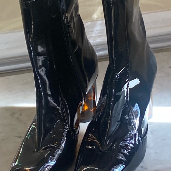 Designer Kurt Geiger London Stride 90 Bootie Shiny Black Patent Leather - Picture 4 of 11